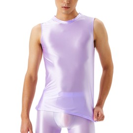 Men Purple Silk Mesh Sheer Tank Tops Summer Undershirt Sleeveless Muscle Shirt M