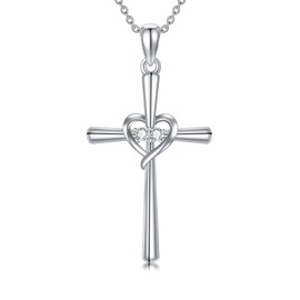 PYTALI Diamond Cross Necklace for Women S925 Sterling Silver Heart Lab Grown Diamond Cross Necklace Jewelry Gift for Women