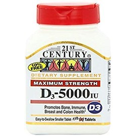 21st Century Vitamin D3 5000 IU Tablets, 110 Count Per Bottle (7 Pack)