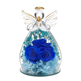 SHGarden Angel Rose Figurines Gifts for Women, Preserved Flowers Rose Gifts in Glass Angel Figurine, Mom Wife Daughter, Forever Real Rose Gifts for Women SH0086 (Blue)