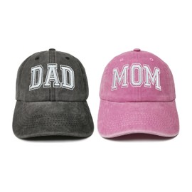 ZKFE Dad Mom Matching Hats for Papa Mama Daddy Mother, Gifts for Birthday Anniversary, Black & Pink Baseball Caps for Men Women