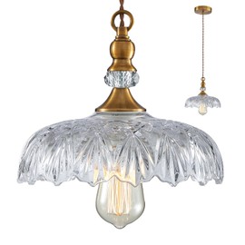 yeshttdy Vintage Glass Pendant Light Fixtures Adjustable Gold Chandelier Hanging Pendant Lights for Kitchen Island Dining Room and Bedroom