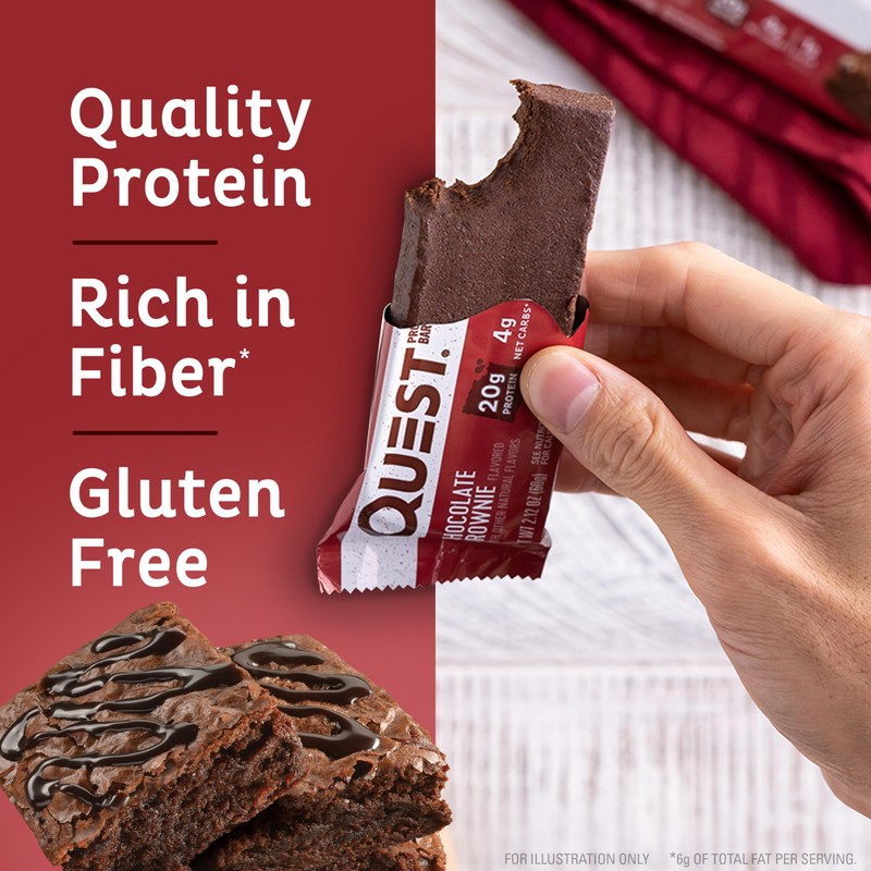 Quest Nutrition Chocolate Brownie Protein Bar, 20g Protein, 1g Sugar,