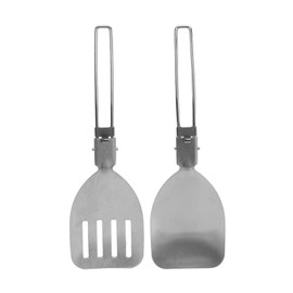 MOUMOUTEN Folding Spatula, 2Pcs Mini Portable Stainless Steel Camping Spatula with Folding Handle, Metal Foldable Spatula Picnic Tableware Food Spatula for Traveling Cooking Hiking BBQ