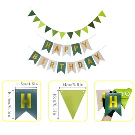 Olive Green and Pink Happy Birthday Banner with Green Pennant Flags, Green Happy Birthday Sign, Avocado Green Birthday Party Decorations, Bunting Banner with Shiny Glittery Gold Letters, DIY Party Supplies (Green)