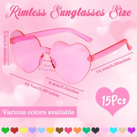 PLULON 15 Pairs Heart Sunglasses for Women Colorful Heart Glasses Rimless Shaped Sunglasses Fun Glasses for Bachelorette Valentine's Party Favor (15 Colors)