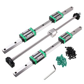 ANWOK Linear Guide Rail 2X HGR20-400mm Linear Slide Guideway Rail + 1X RM/SFU1605-400mm Ballscrew Set with BF12/BK12 End Support Linear Rail Bearing Blocks DSG16H Nut Housing, for CNC Machine