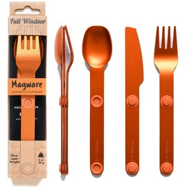 MAGWARE Magnetic Camping Utensils Set - Portable & Reusable Travel Flatware with a Case for Camping, Picnic, Office & Kid's Lunchbox | Pocket-sized Camping Cutlery Set | Knife, Fork & Spoon (3 PCS)