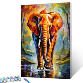 Animal Elephant Paint by Numbers Kits 16x20 inch Canvas African Wildlife DIY Oil Painting for Kids, 16''x20' inch Adults Beginner Afro Forests Paintwork with Brushes House Decor Boho Gift(DIY Frame)