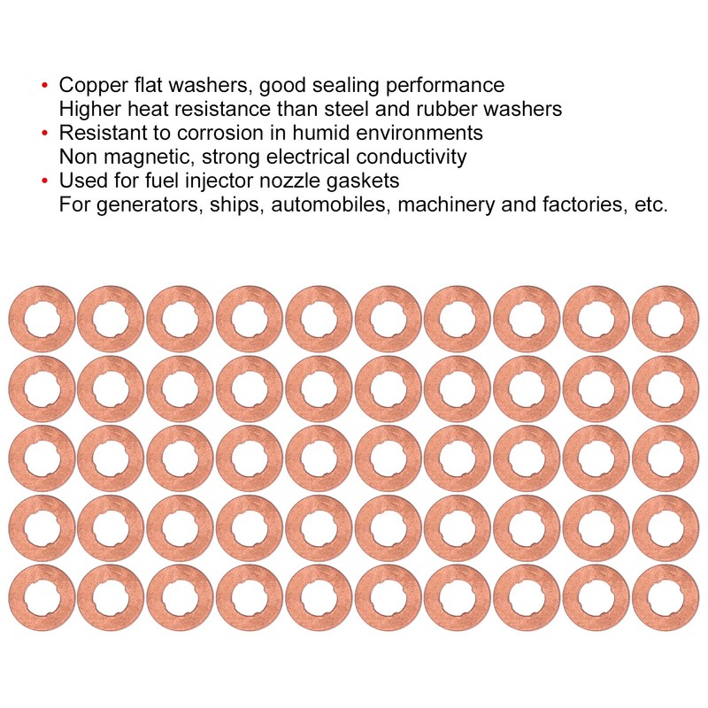 Flat Gasket, Copper Washer Kit, Strong Electrical Conductivity, 50 Pieces