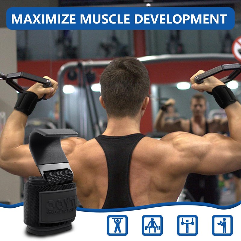 Weight Lifting Hooks, Gym Wrist Straps with Hand Grip Hooks