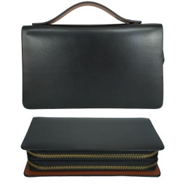 BlissLeather (Made in Spain) Premium Genuine Leather, Second Bag, Integrated Wallet, YKK Double Zipper, Multi-functional, Box Included, Black×Brown_1