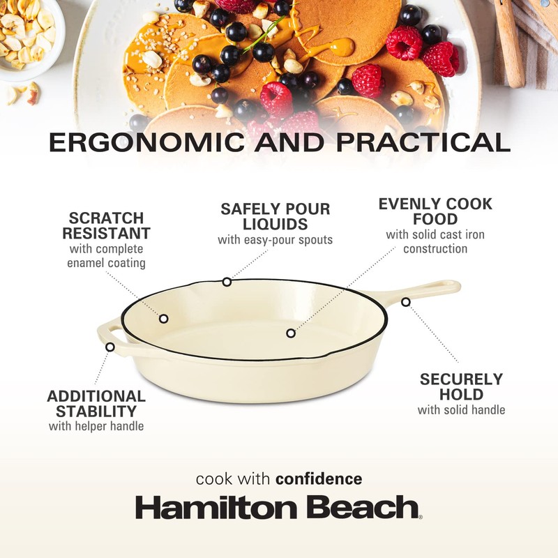 Hamilton Beach Enameled Cast Iron Fry Pan 12-Inch Cream, Cream