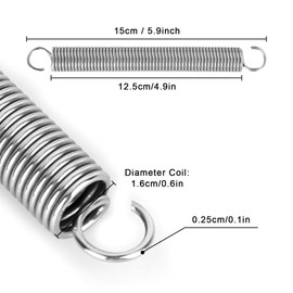 YYTECH Tension Springs with Hooks Stainless Steel Tension Spring Double Hook Tension Spring 150 mm Outer Diameter 16 mm Wire Diameter 2.5 mm Maximum Tensile Force 12.8 kg 2.5 x 16 x 150 mm Pack of 2