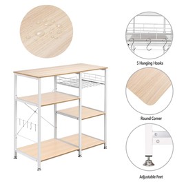 Home Furnishing Plaza 3-Tier Kitchen Baker's Rack Utility Microwave Oven Stand Storage Cart Workstation Shelf White Oak Utility Storage Organizer Shelf Rack