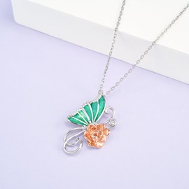 kissdove Green Opal Butterfly Necklace – 925 Sterling Silver Jewelry for Women with Adjustable 18-20 Inch Chain, Gift Box Included