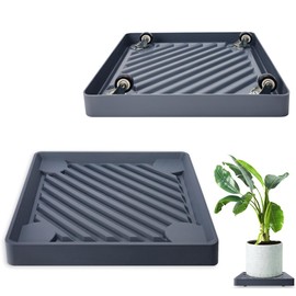 REDHUGO 2PCS Square Plant Caddy with Hidden Wheels, Rolling Plant Stand with Wheels, Heavy Duty Plant Caddy with Wheels Plant Dolly, Pot Base for Plants Indoor Outdoor, Gray, 9.96 inches