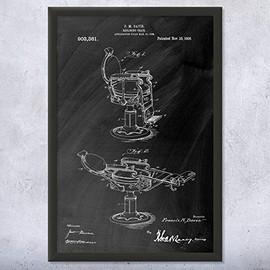 Framed Salon Chair Print, Beauty Instructor, Stylist Gift, Salon Wall Art, Chair Blueprint, Barber Shop Art, Barber Gift Black Chalkboard (8x10)