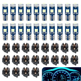 Arwrilt 20 PCS T5 Led Bulb Dash Lights, 3030 3SMD 37 74 LED Bulb with Twist Lock Socket, Super Bright Dashboard Lights Replacement, Instrument Cluster Bulbs Kits, Interior Lights for Cars (Ice Blue)