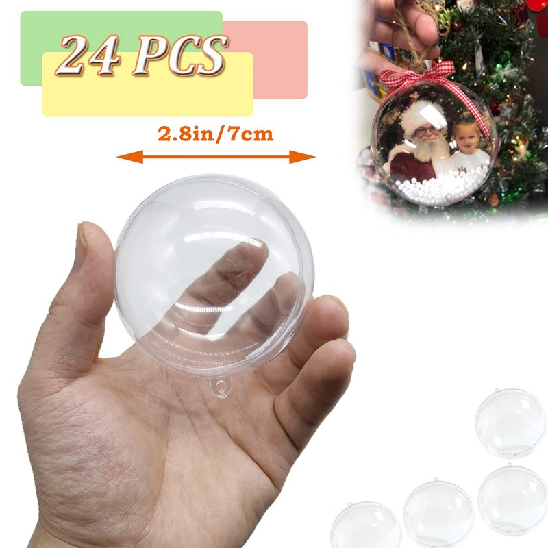 24個パック クリアプラスチック 充填可能オーナメント ボール 2.8インチ/70mm 透明 プラスチック クラフト オーナメント ボール