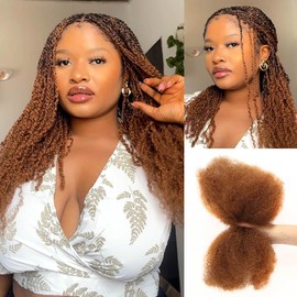 QVR Afro Kinkys Bulk Human Hair for Dreadlock Extensions Repair Locs 16 inch Medium Brown Color, Twist Braiding Afro Kinky Human Hair for Locs 1 Pack 50 Gram