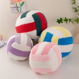 AQCQDQ Cuscino di peluche 3D, rotondo, in peluche a forma di pallavolo, per bambini, per lo sport, per la cameretta dei bambini (rosso-verde, 24 cm)