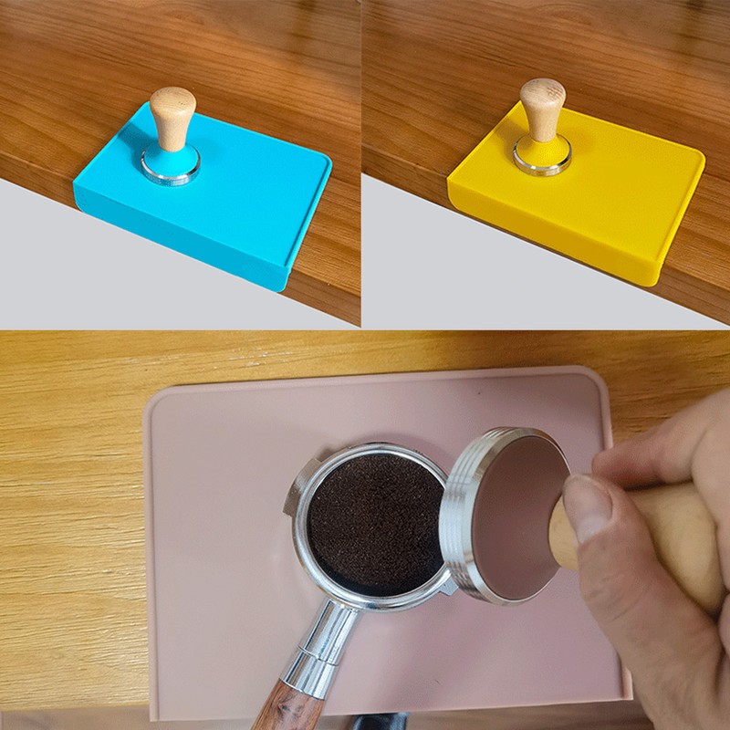2Pcs Tamping Mat Silicone Coffee Pad with Beech Handle Tamper