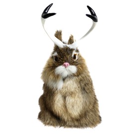 Realistic Jackalope Furry Wild Animal Replica Figurine Easter Bunny Spring Hare Simulated Rabbit w Antlers Home Décor (Brown)