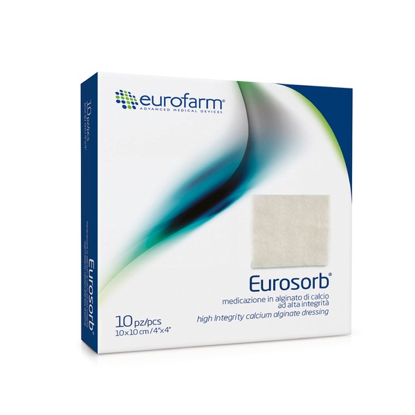 Eurosorb Ulcer Wound Dressing: (10 cm x 10 cm) 100% High Integrity Calcium Alginate Fibres, Sterile Soft and Highly Absorbent Dressing-(10 Pcs.) Made in Italy