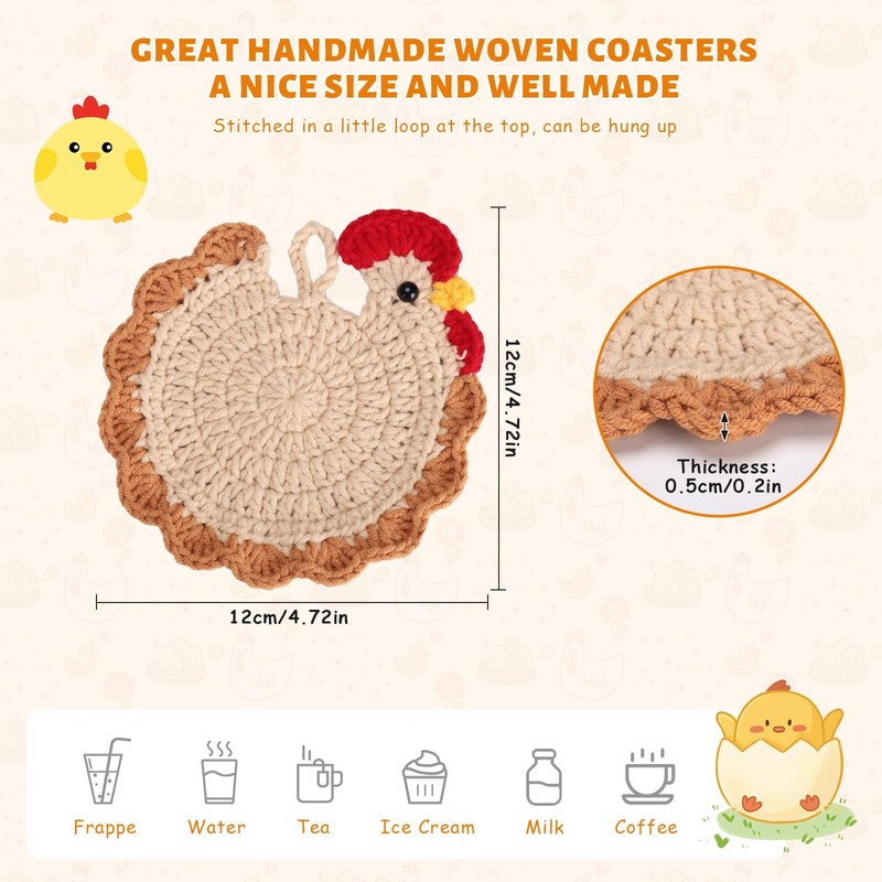 Chicken Coasters for Drinks, 4 PCS, 4.7 Inches