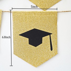 Glitter Congrats Grad Banner, Prestrung Gold Graduation Banner Sign for Congratulations Party Decorations 2025