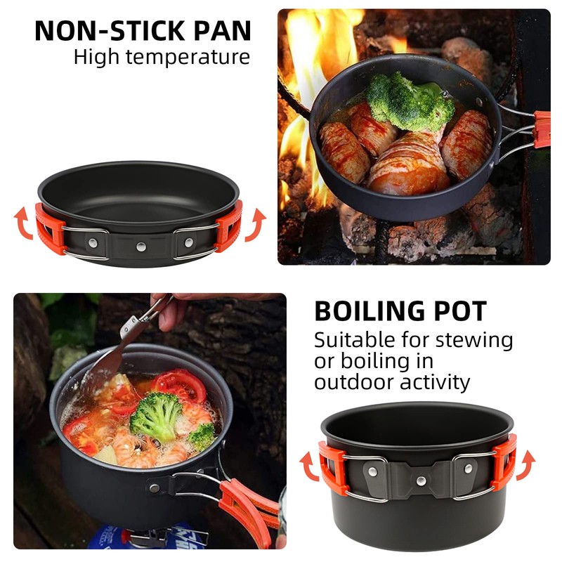 VIPITH 13Pcs Camping Cookware Set, Orange, Aluminum Alloy & Stainless