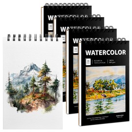 Kosiz 4 Pcs Watercolor Pad 5.5 x 8.5 Inch Watercolor Paper 140 Sheets,140lb/300g,top Wire Bound,Cold Press Watercolor Sketchpad for Watercolors, Mixed Media, Markers,Acrylic Art and Journaling