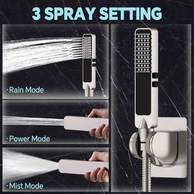JFJIARUI 10 Inch Metal Rainfall Shower Head with Handheld Spray