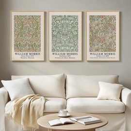Framed William Morris Canvas Wall Art for Living Room - 3 Piece Large Vintage Sage Green Artwork for Walls Nature-Inspired Rustic Floral Botanical Picture Prints for Bedroom, Hallway, Home Office