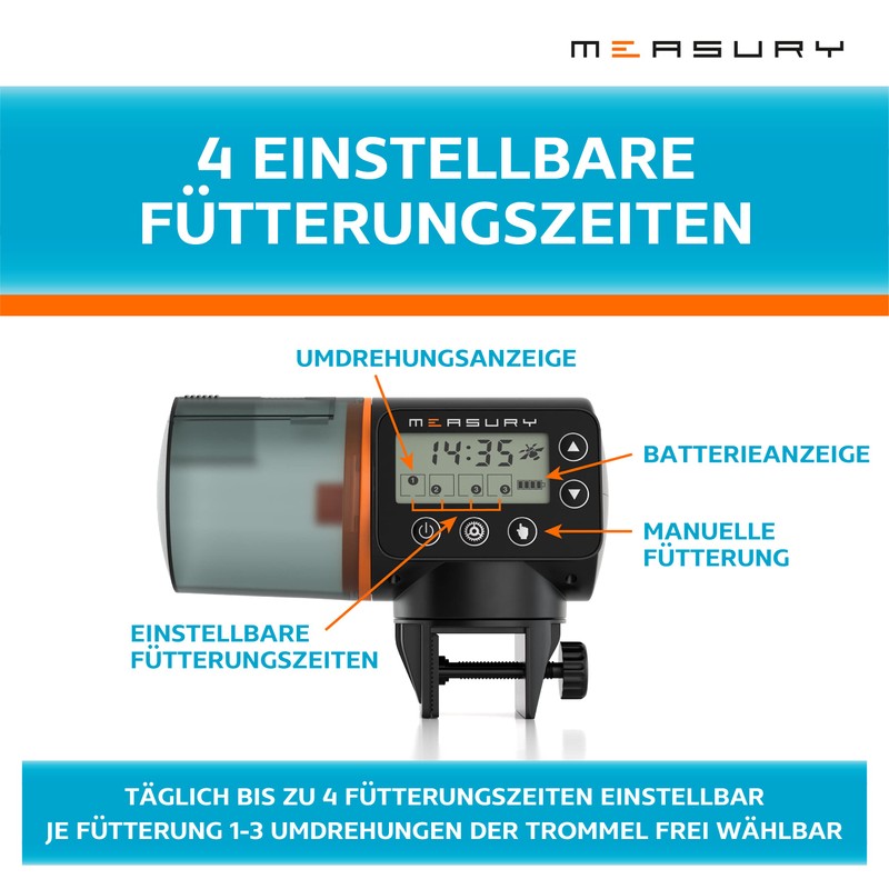 Measury Automatic Fish Feeder, Automatic Fish Feeding Up to 4