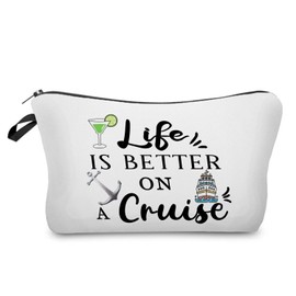 Livel lhood Life Is Better On A Cruise Makeup Bag Cute Small Organizer Zipper Pouch Cruise Vacation Cosmetic Bag Birthday Present for Women Friends, hzz18085, Small