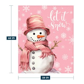 YeeJu Christmas Decorative Throw Blanket Pink Cute Snowman Throw Blanket for Couch Sofa Bed Soft Cozy Lightweight Fuzzy Plush Fleece Blankets and Throws Xmas Blanket 50x60