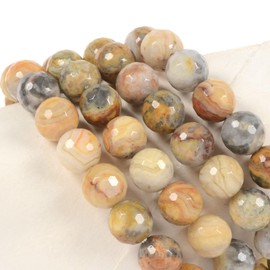 Faceted Crazy Lace Agate Gemstone 10mm Round Beads Stretch Bracelet 7 Inch Unisex
