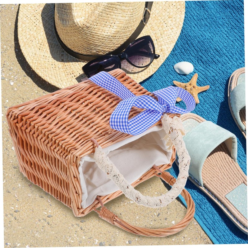 WHAMVOX Elegant Rattan Flower Basket Handmade Children's Woven Basket Square