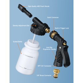 AstroAI Foam Gun Car Wash Gun with Wash Mitt & Microfiber Towel, Quick Connect to Most Garden Hose, Foam Blaster Equips with 3/4” Universal Garden 3/8" Quick Connector, Amber Lable