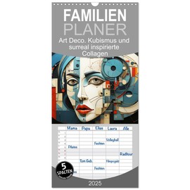Familienplaner 2025 - Art Deco. Kubismus und surreal inspirierte Collagen mit 5 Spalten (Wandkalender, 21 cm x 45 cm), CALVENDO