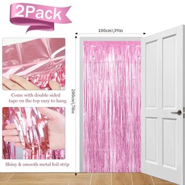 Shunshi 4pcs Tinsel Curtain Silvery Glitter, 3ft X 6.4ft Aluminum Foil Flow Curtain Background Streamer, Girls Tinsel Curtains Pastel Foils Fringe,Birthday Party Wedding Backdrop Decoration(Pink)