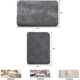 RUN HELIX Bathroom Mat 40x60cm, 0.8inch Fluffy Long Hair Non-slip Super-Absorbent Machine Microfibre Washable Bath Rugs for Bathroom Bathtub Floor, Dark Grey