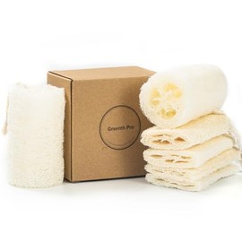 GREENTH PRO Paquete de 6 exfoliantes corporales de lufa natural, lufa no tóxica de 10 cm para hombres y mujeres, esponja de lufa natural de origen veg