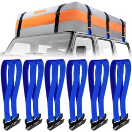 6 Rooftop Cargo Tie Down Hook Straps-Secure Any Car Roof Bag, Roof Rack Cargo Carrier,or Car Top Carrier,Durable and Solid, No Roof Rack Required, Compatible with Most Cars - Registered Patent (Blue)