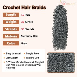 MIMAN 6 Packs 10 Inch Pre-looped Yanky Twist Crochet Hair Braids for Women Synthetic Grey Curly Mini Spring Passion Twist Crochet Hair Extensions for DIY Mohawk Afro Braided Ponytail Summer Hairstyle