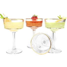 The Buybox Vintage Coupe Glasses Set of 4, Champagne, Cocktail, Martini, Wine Glasses, Long Stem Glassware (8.8oz/260ml) (4 Pack Gold Rimmed)