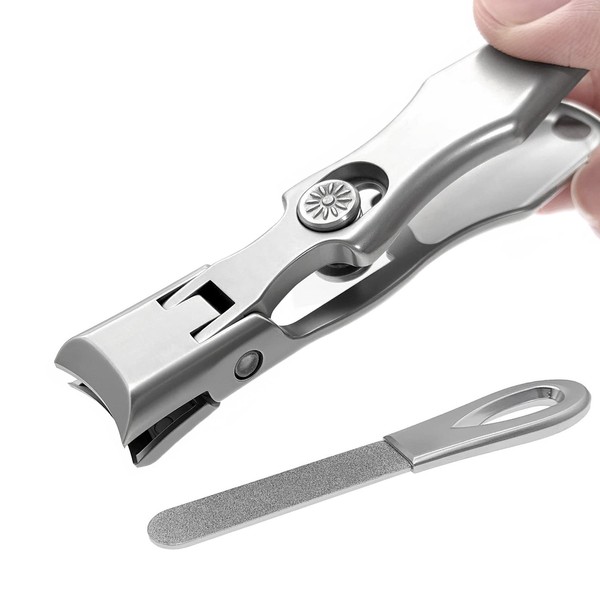 VOGARB Nail Clippers for Thick Nails Extra Wide Jaw Opening Large Long Handle Nail Cutter with File Heavy Duty Fingernail Toenail No Splash for Men Women Adult Seniors (Silver with File)