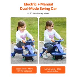 VEVOR Electric Wiggle Car, Load 150 lbs, Wiggle Scooter with Rechargeable Battery & Bluetooth, 2 in 1 Swing Car with LED Flashing Wheels, Anti-Rollover & Flexible Steering, Ride on Toys for Outdoor